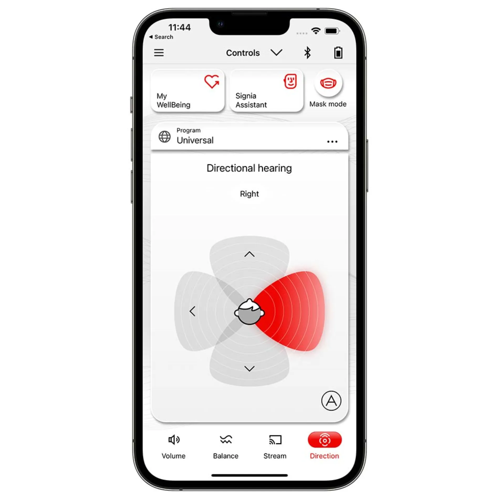 Signia app directional hearing right iPhone frame